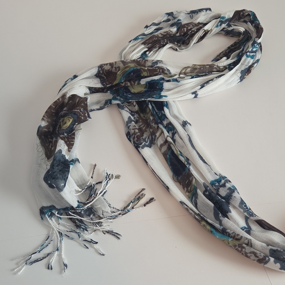 Christopher & Banks Floral Scarf - White, Teal, and Brown